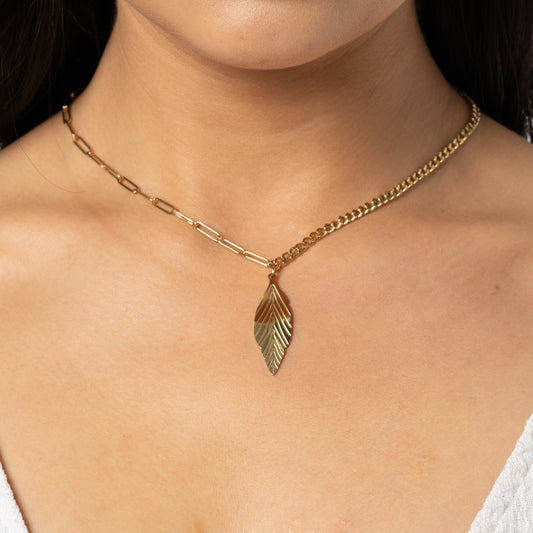 Paperclip Cuban Feather Necklace