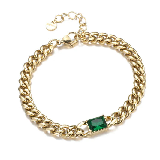 Cuban Link Green Gem Bracelet
